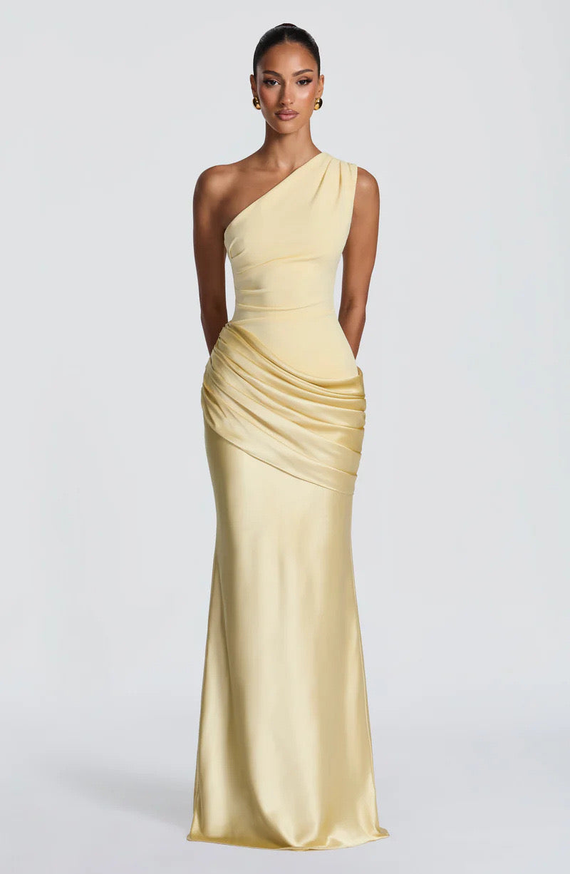 Capucine Maxi Dress | One-Shoulder, Draped Detail, Elegance