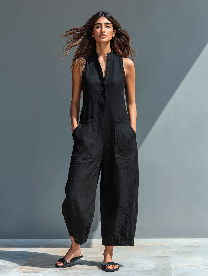 Combinaison en Lin Julia Femme | Col Montant, Sans Manches 8