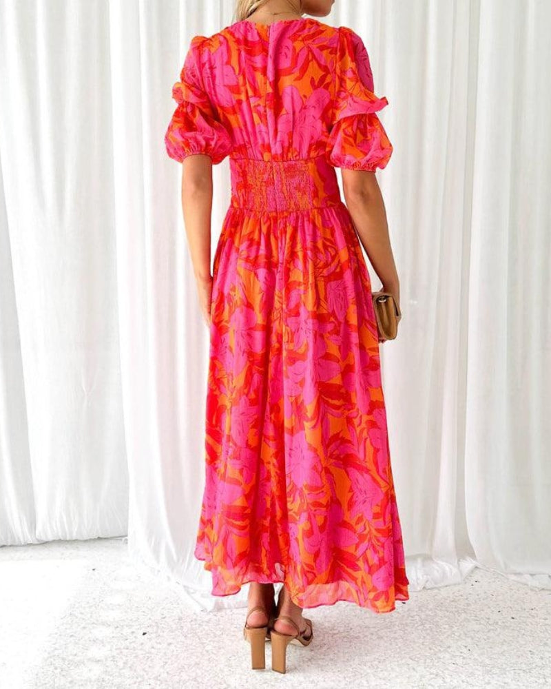 Robe Bohème Clémence | Imprimé Fluide, Col V, Manches Légères 2