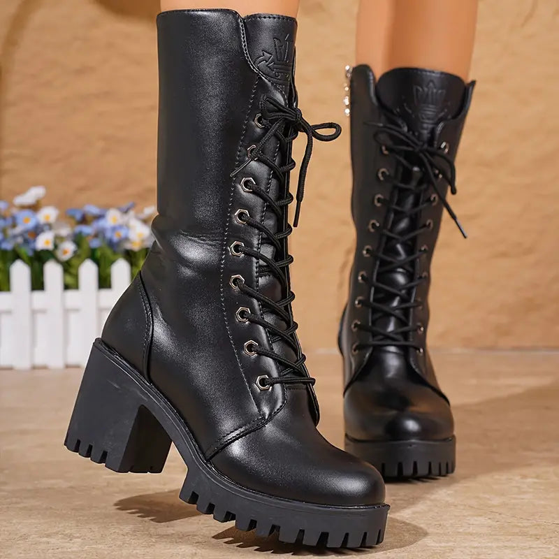 Bottines Fleur | Bottines Montantes en Simili Cuir avec Talon Bloc 0