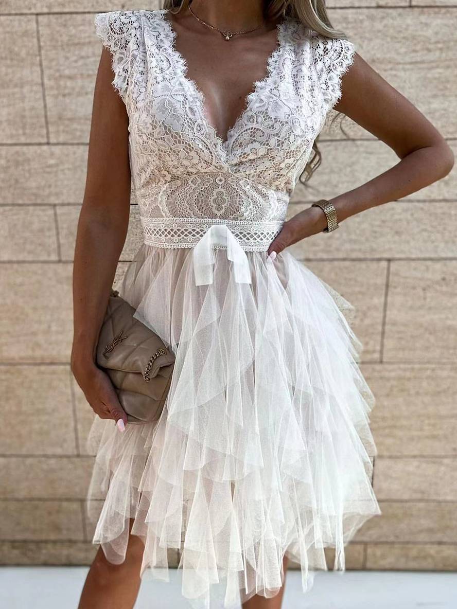 Robe Tulle Juliette | Volants, Dentelle, Décolleté V, Soirée Chic 0