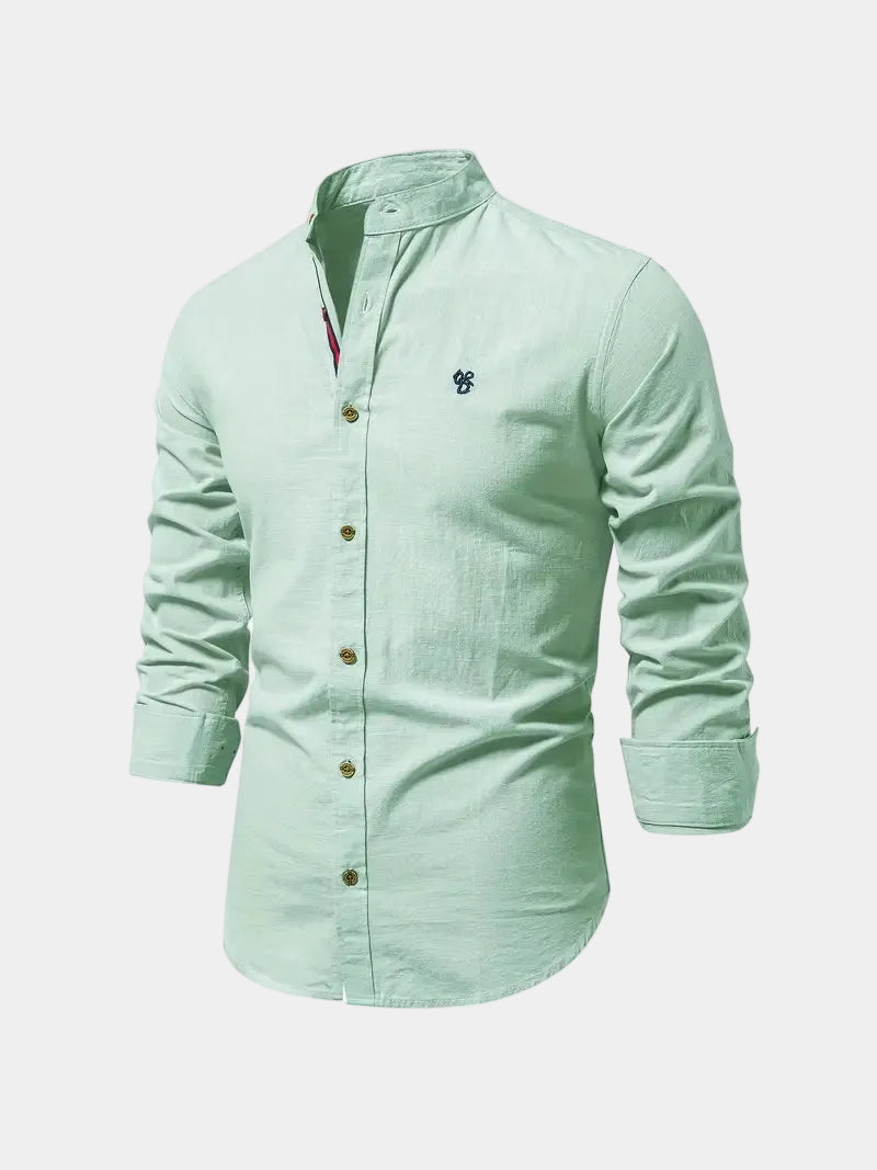 Chemise Mao Hugo | Col moderne, logo brodé et manches longues 0