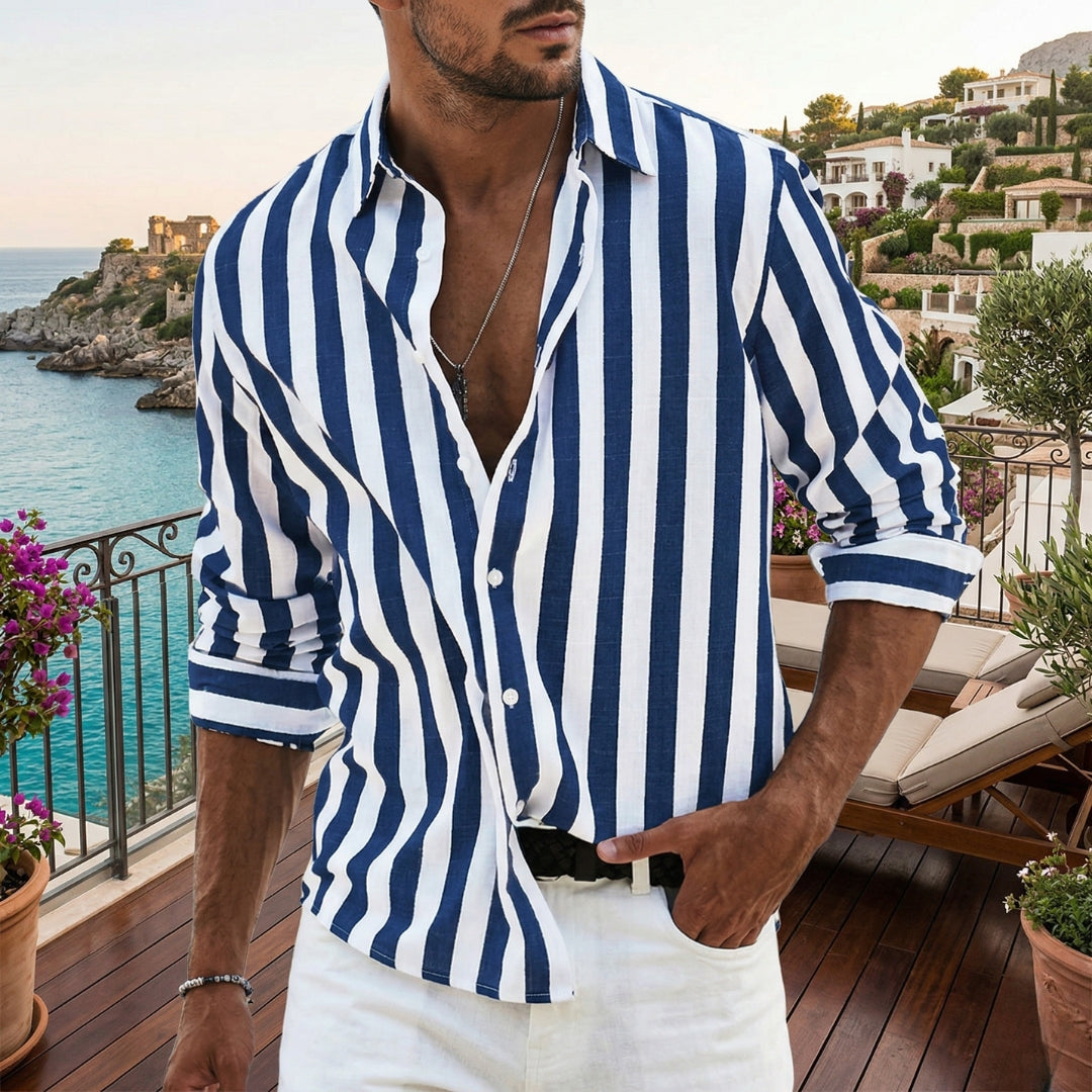 Chemise Matteo | Rayée, Manches Longues, Col V Décontracté 1