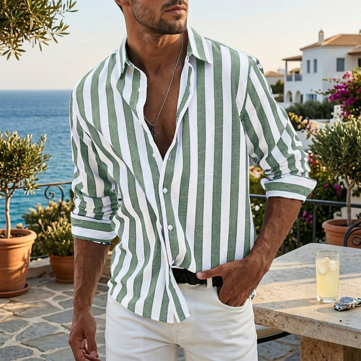 Chemise Matteo | Rayée, Manches Longues, Col V Décontracté 2