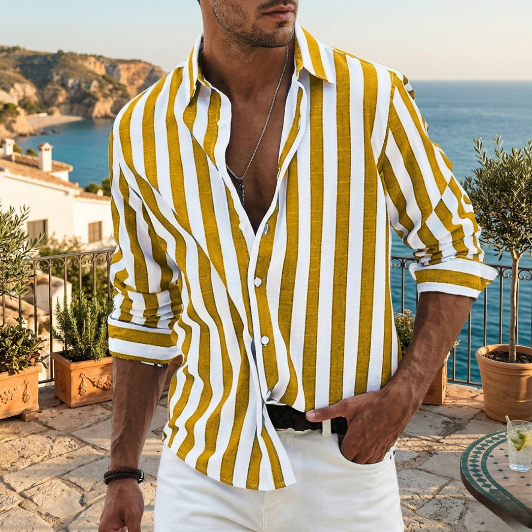 Chemise Matteo | Rayée, Manches Longues, Col V Décontracté 3