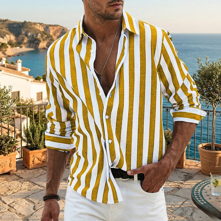 Chemise Matteo | Rayée, Manches Longues, Col V Décontracté 3