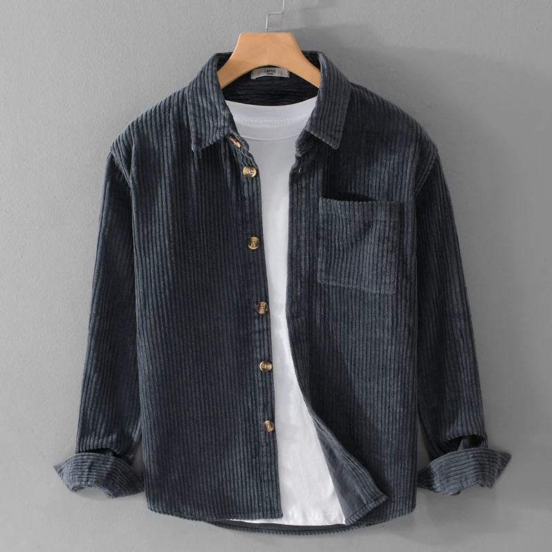 Chemise homme Laurent | Velours côtelé gris-bleu, coupe décontractée 0