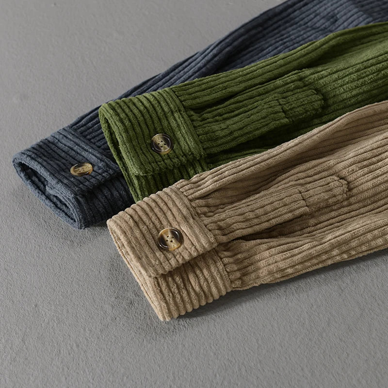 Chemise homme Laurent | Velours côtelé gris-bleu, coupe décontractée 7