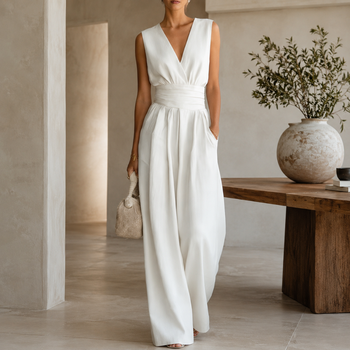 Combinaison Femme Ysolde | Longue, Col V, Jambes Larges, Ceinture Élégante 0