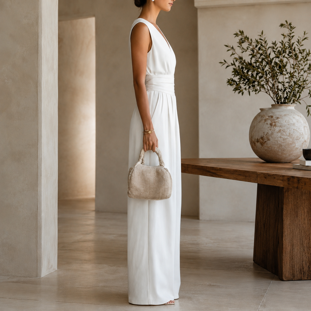 Combinaison Femme Ysolde | Longue, Col V, Jambes Larges, Ceinture Élégante 1