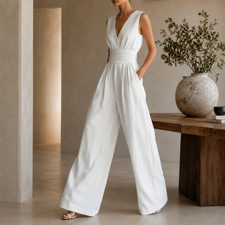 Combinaison Femme Ysolde | Longue, Col V, Jambes Larges, Ceinture Élégante 2