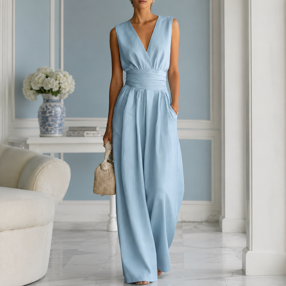 Combinaison Femme Ysolde | Longue, Col V, Jambes Larges, Ceinture Élégante 4