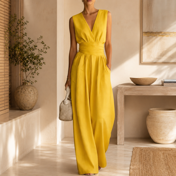 Combinaison Femme Ysolde | Longue, Col V, Jambes Larges, Ceinture Élégante 5