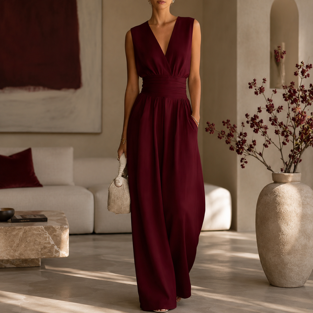 Combinaison Femme Ysolde | Longue, Col V, Jambes Larges, Ceinture Élégante 6