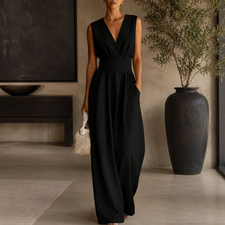 Combinaison Femme Ysolde | Longue, Col V, Jambes Larges, Ceinture Élégante 7