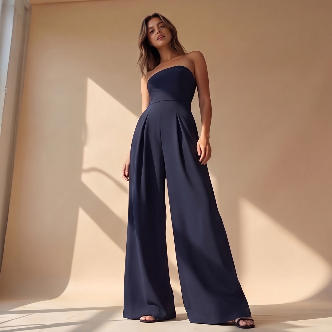 Combinaison longue Solène | Bustier sans bretelles, jambes larges estivales 3