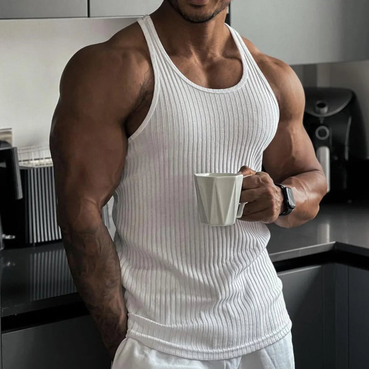 Débardeur Côtelé Noir Homme | Ajusté, Sans Manches, Idéal Sport et Musculation 1