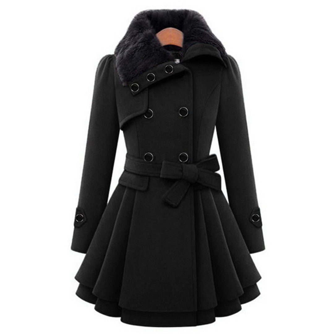 Manteau Évasé Manon Femme | Col Fausse Fourrure, Ceinture, Laine Chaude 1
