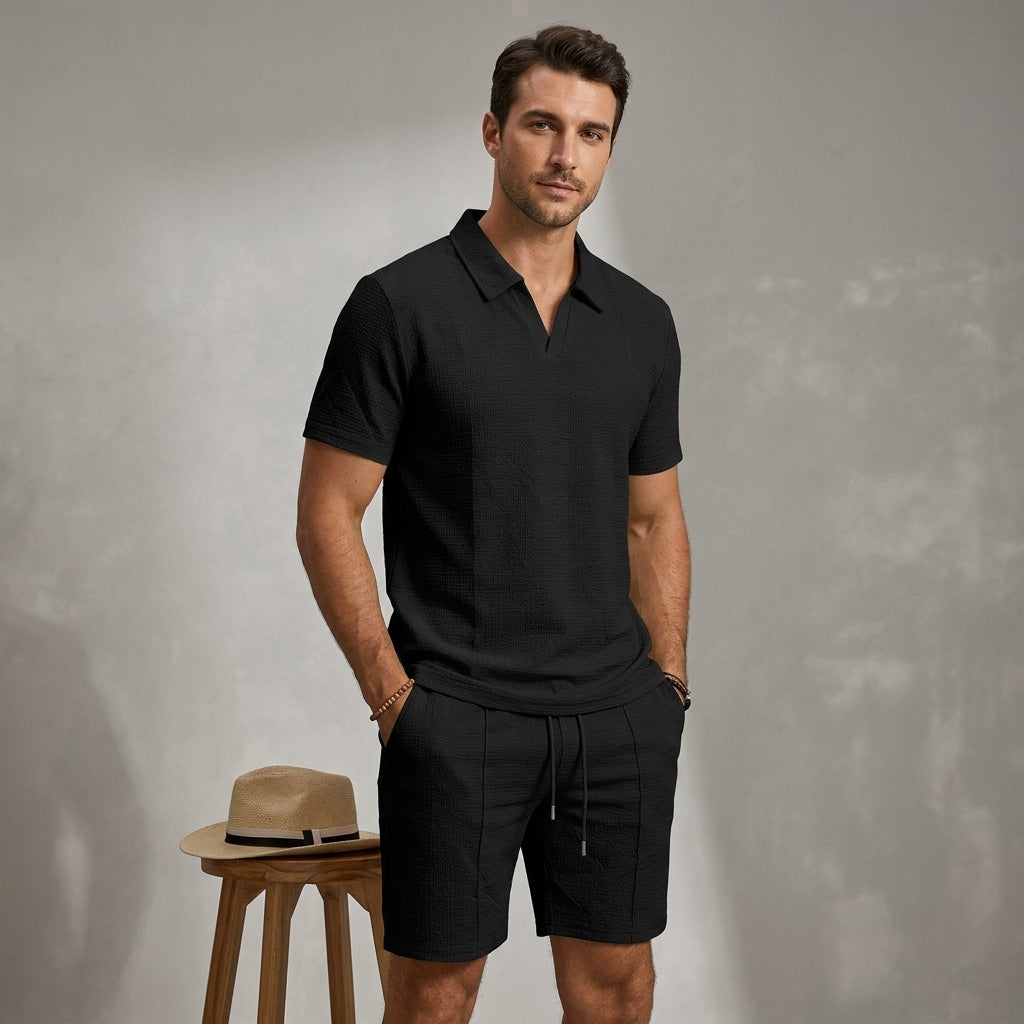 Ensemble Été Homme Celvoir | Chemise Jacquard Légère & Short Décontracté 3