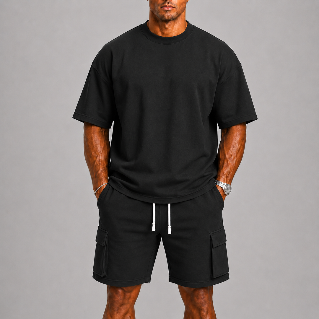 Ensemble Été Homme Celvoir | T-shirt Col Rond & Short Cargo Léger, Coupe Décontractée 1