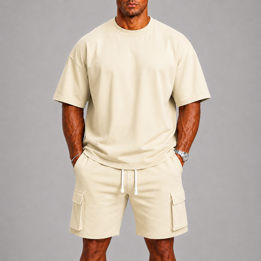 Ensemble Été Homme Celvoir | T-shirt Col Rond & Short Cargo Léger, Coupe Décontractée 4