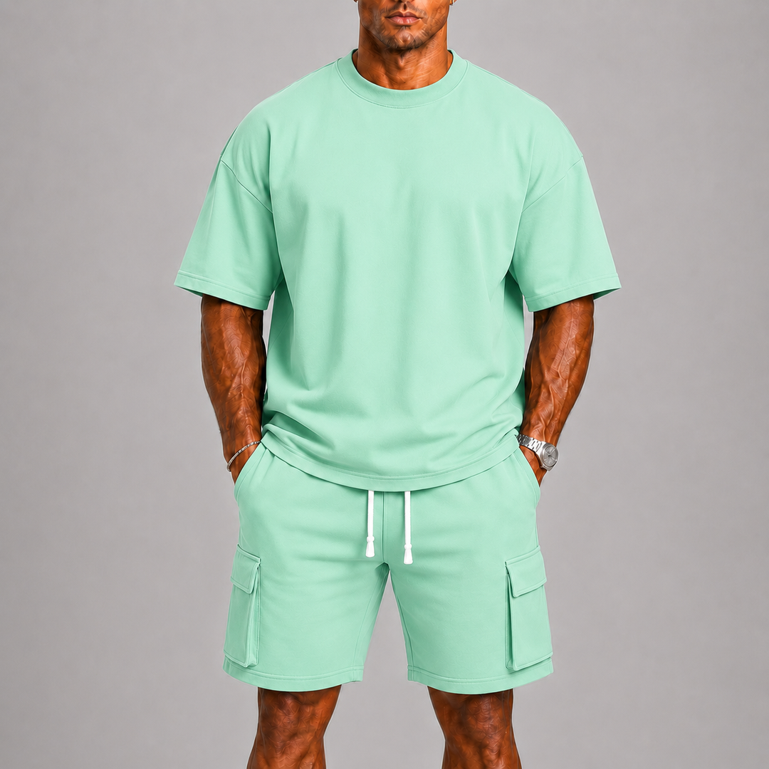 Ensemble Été Homme Celvoir | T-shirt Col Rond & Short Cargo Léger, Coupe Décontractée 5