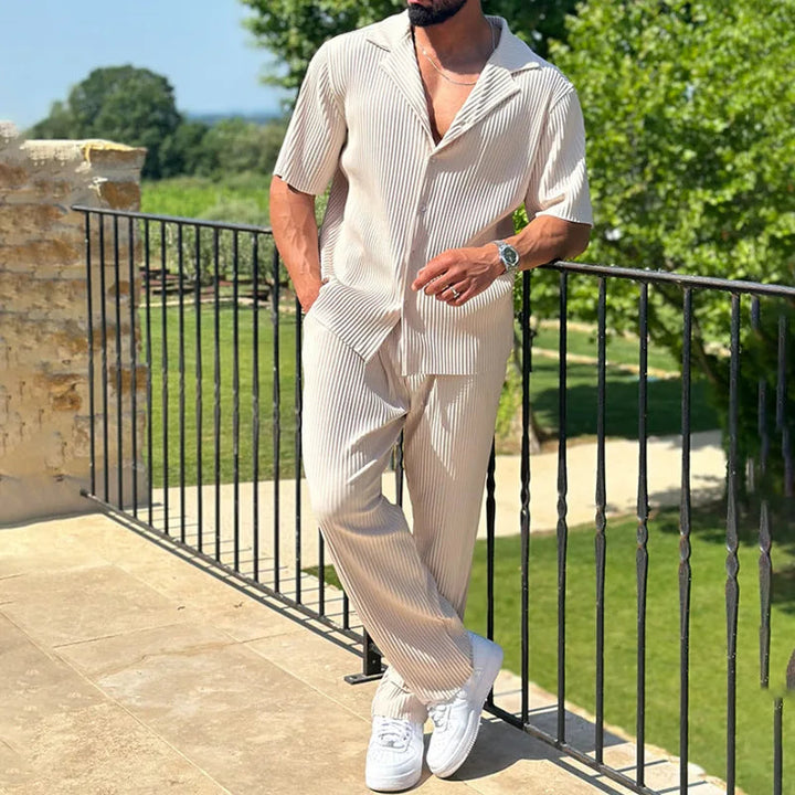 Ensemble Été Homme Leo | Chemise Plissée à Manches Courtes & Pantalon Droit 0