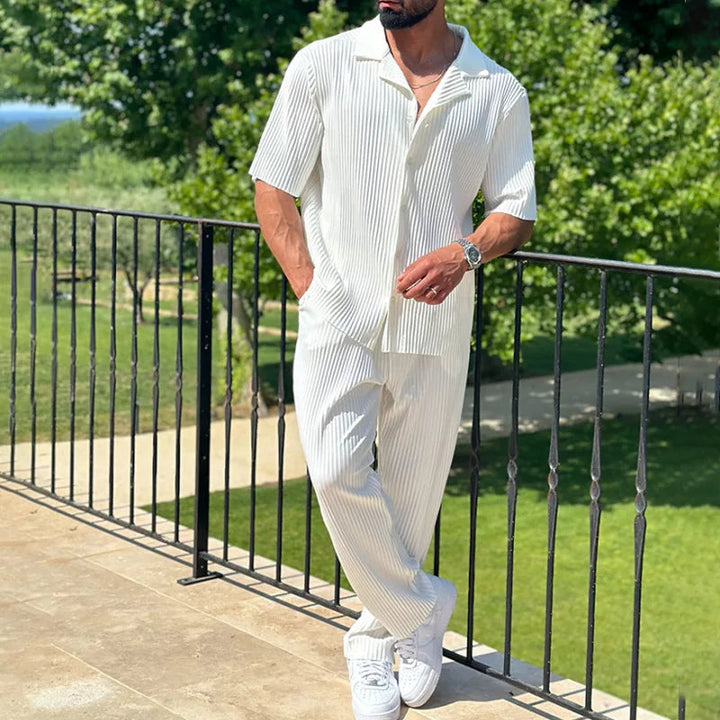 Ensemble Été Homme Leo | Chemise Plissée à Manches Courtes & Pantalon Droit 1