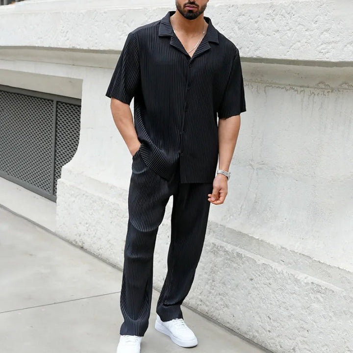 Ensemble Été Homme Leo | Chemise Plissée à Manches Courtes & Pantalon Droit 2