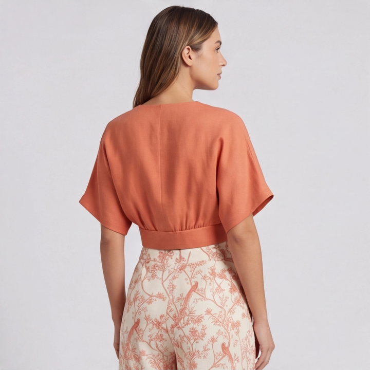 Ensemble Fiamma Femme | Top croisé manches courtes & pantalon large floral été 2