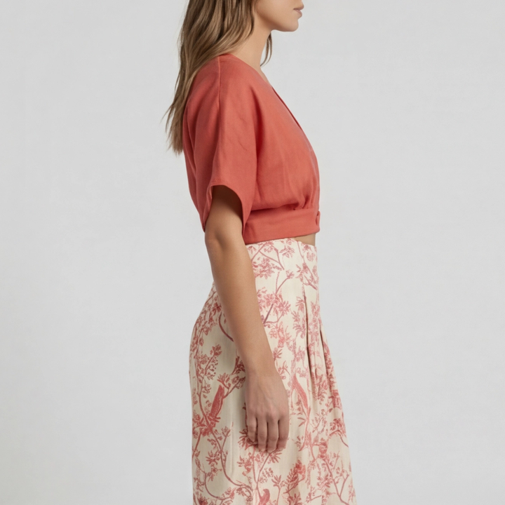 Ensemble Fiamma Femme | Top croisé manches courtes & pantalon large floral été 7