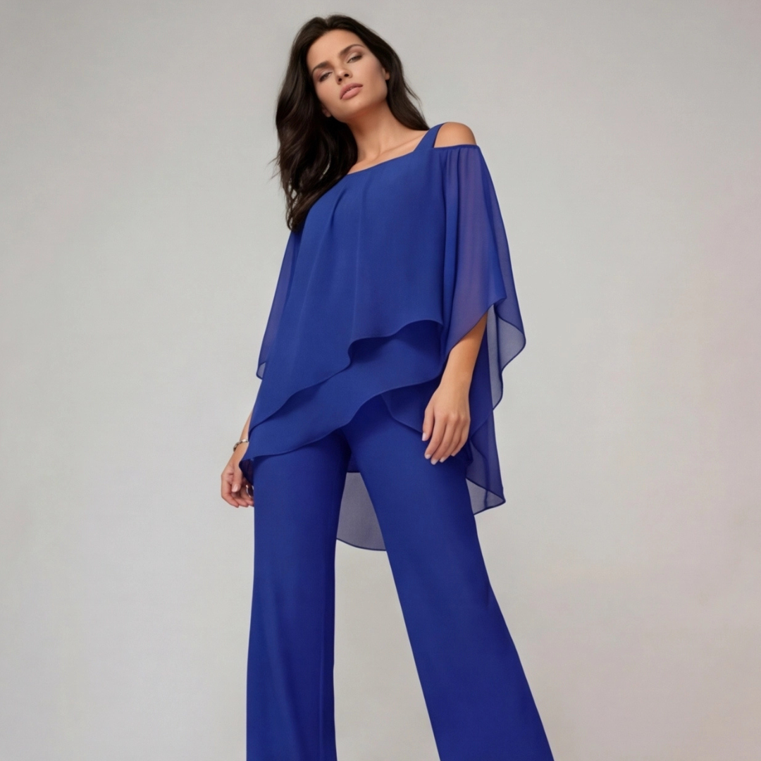 Ensemble Mariella | Tailleur Pantalon Femme, Top Voilé & Pantalon Large Élégant 2