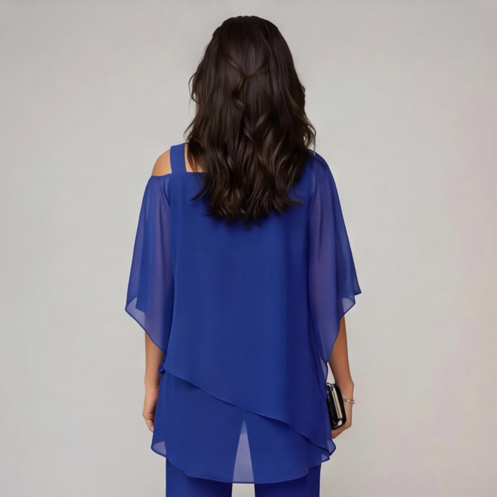 Ensemble Mariella | Tailleur Pantalon Femme, Top Voilé & Pantalon Large Élégant 3
