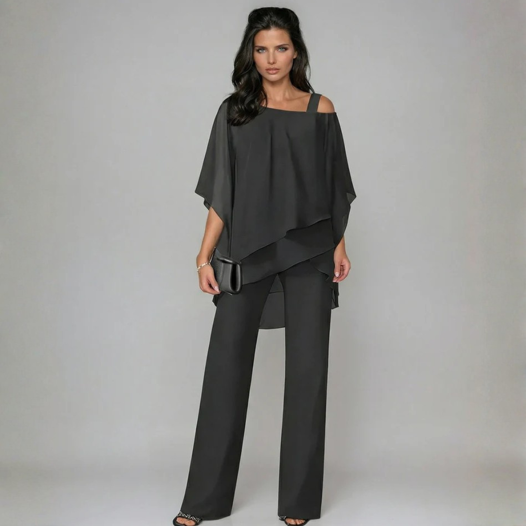 Ensemble Mariella | Tailleur Pantalon Femme, Top Voilé & Pantalon Large Élégant 7
