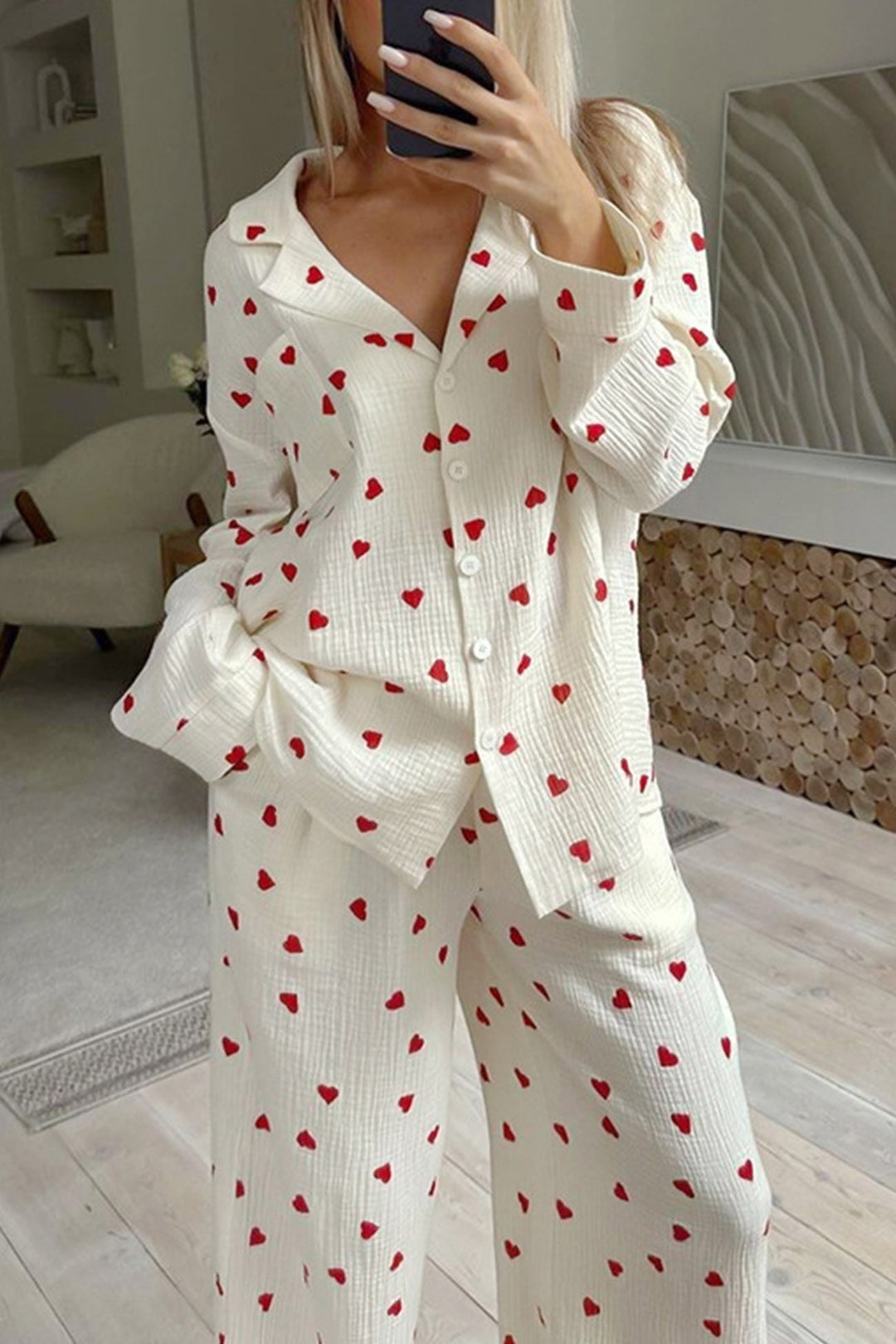 Ensemble Pyjama Emma Femme | Motif Cœur, Chemise Boutonnée, Coupe Ample 3