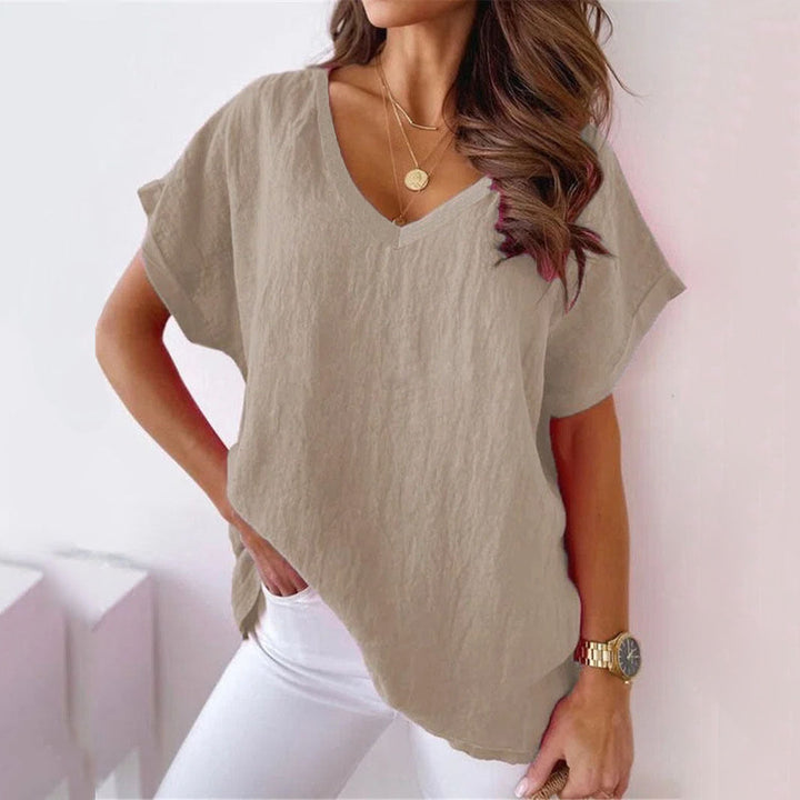 T-Shirt Col V Lucie Femme - Kaki