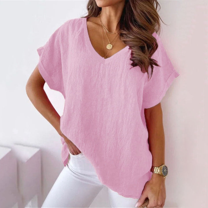 T-Shirt Col V Lucie Femme - Rose