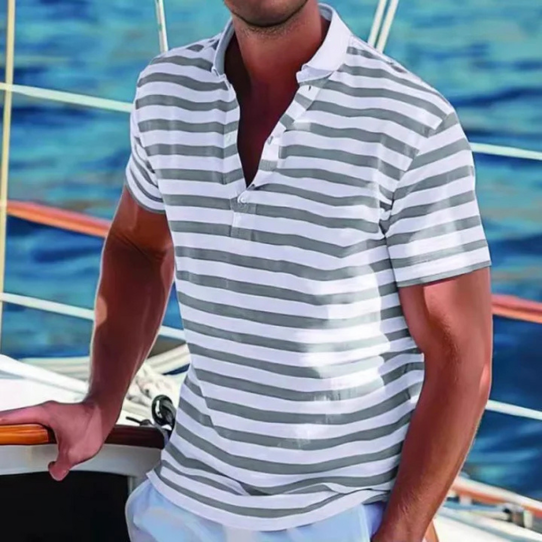 Polo Homme Romain | Rayures Marines, Coupe Ajustée 0