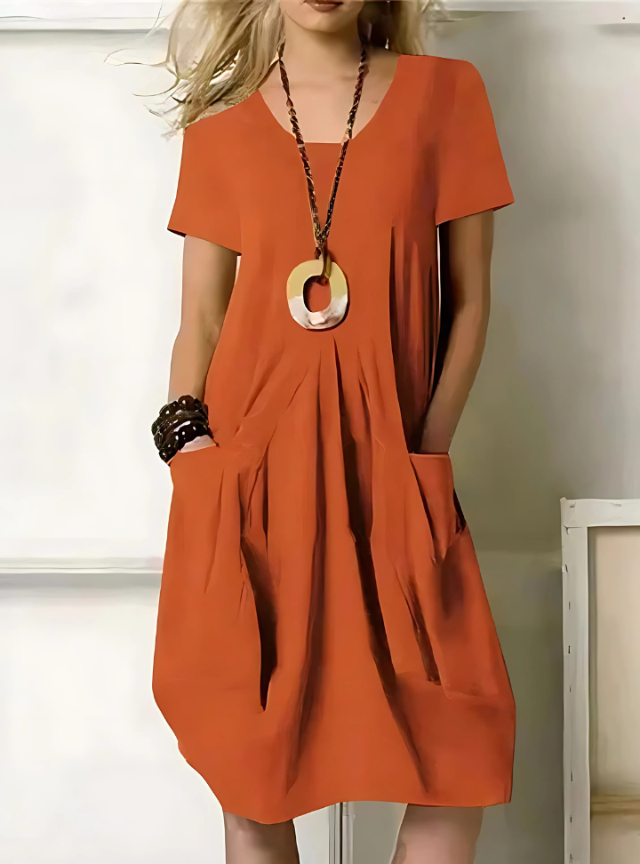 Robe Angelika | Robe Midi Femme Chic en Polyester avec Poches Pratiques 0