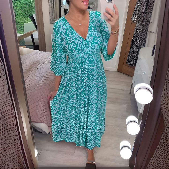 Robe Boheme Bella | Décolleté en V, motif graphique, longueur cheville 5