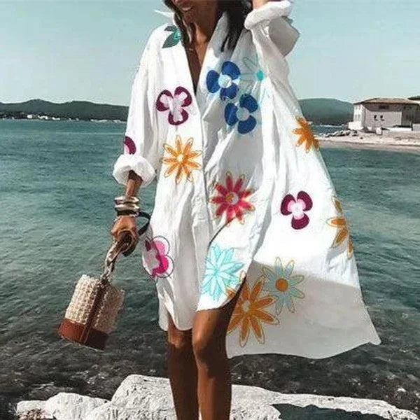 Robe Chemise Longue Bella Femme | Tissu Léger, Manches Longues, Blanche 3