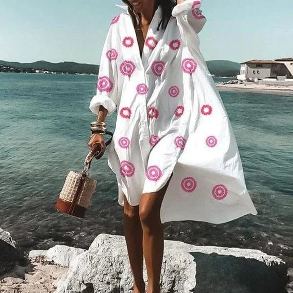 Robe Chemise Longue Bella Femme | Tissu Léger, Manches Longues, Blanche 4