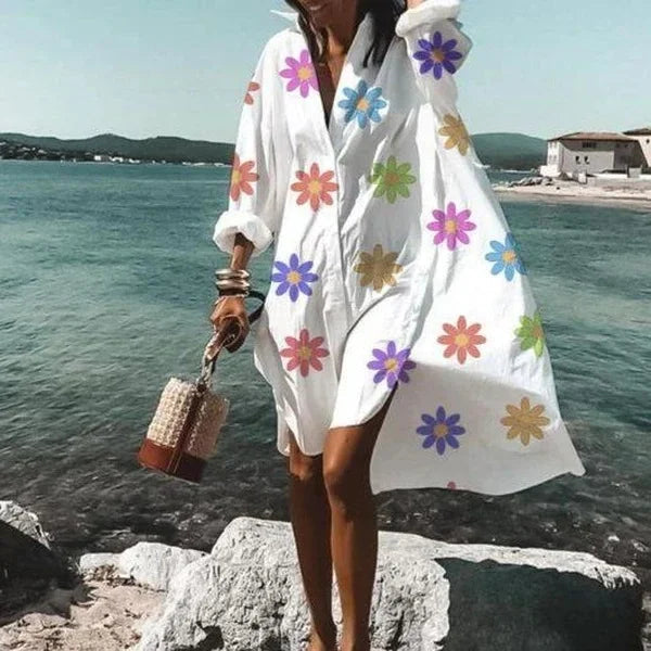 Robe Chemise Longue Bella Femme | Tissu Léger, Manches Longues, Blanche 5