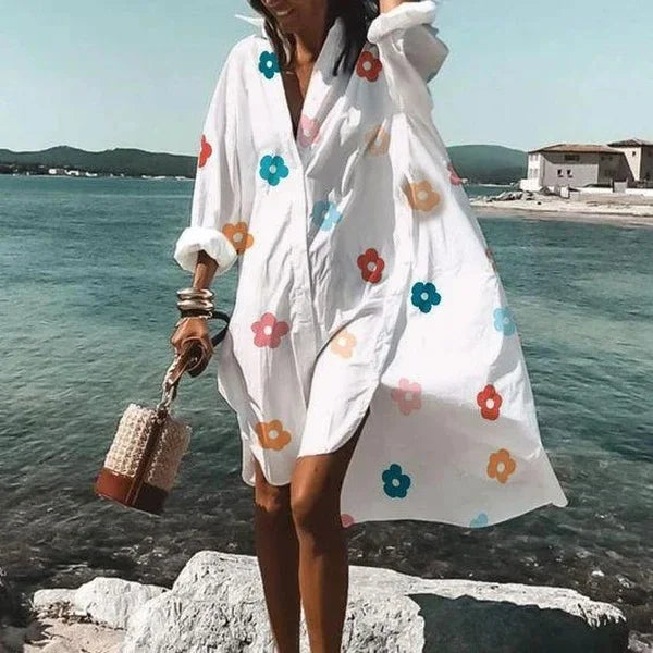 Robe Chemise Longue Bella Femme | Tissu Léger, Manches Longues, Blanche 7