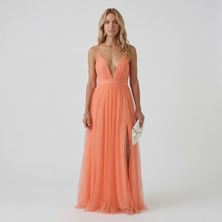 Robe Longue Pêche Femme | Col V, Jupe Fluide et Aérienne 1