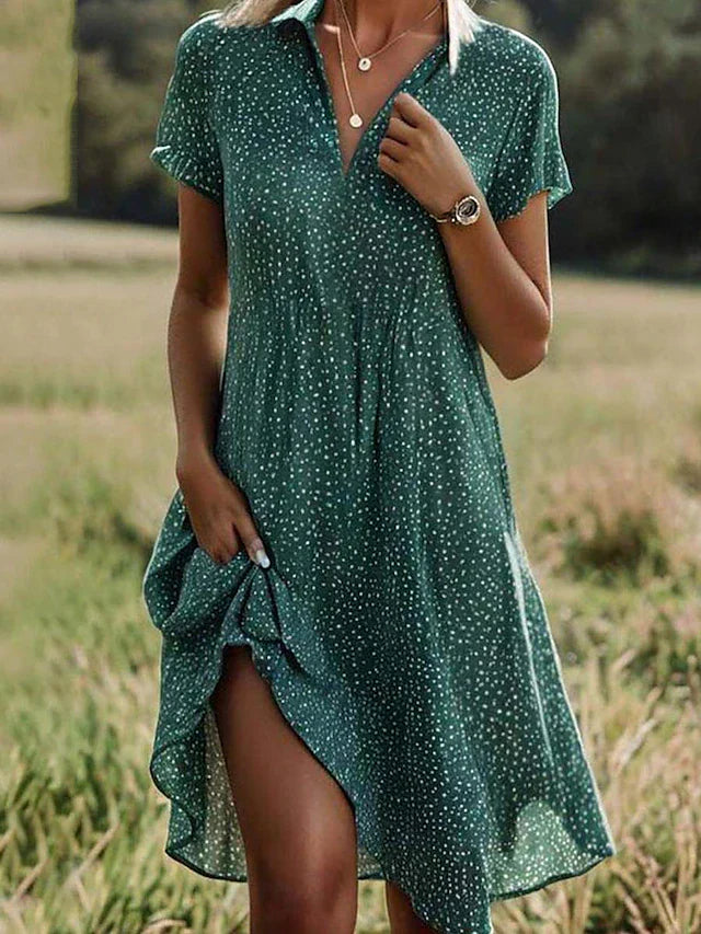 Robe Rosalie | Col Chemise & Motif Pois, Manches Courtes 0