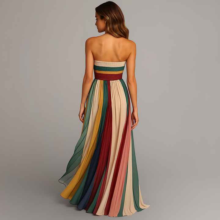 Robe longue Aurore | Coupe fluide sans bretelles, tissu plissé élégant 3