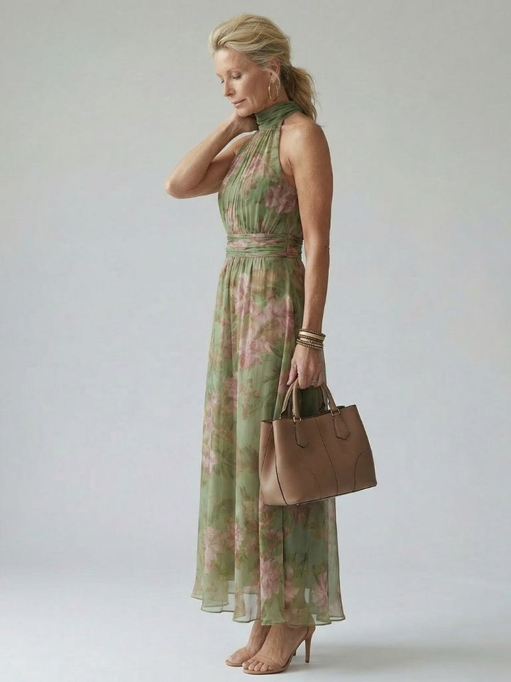 Robe longue Fleurine | Imprimé floral, ceinture intégrée, sans manches 3