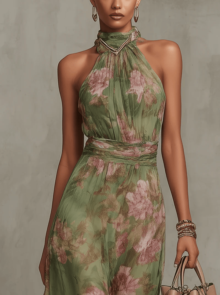 Robe longue Fleurine | Imprimé floral, ceinture intégrée, sans manches 6