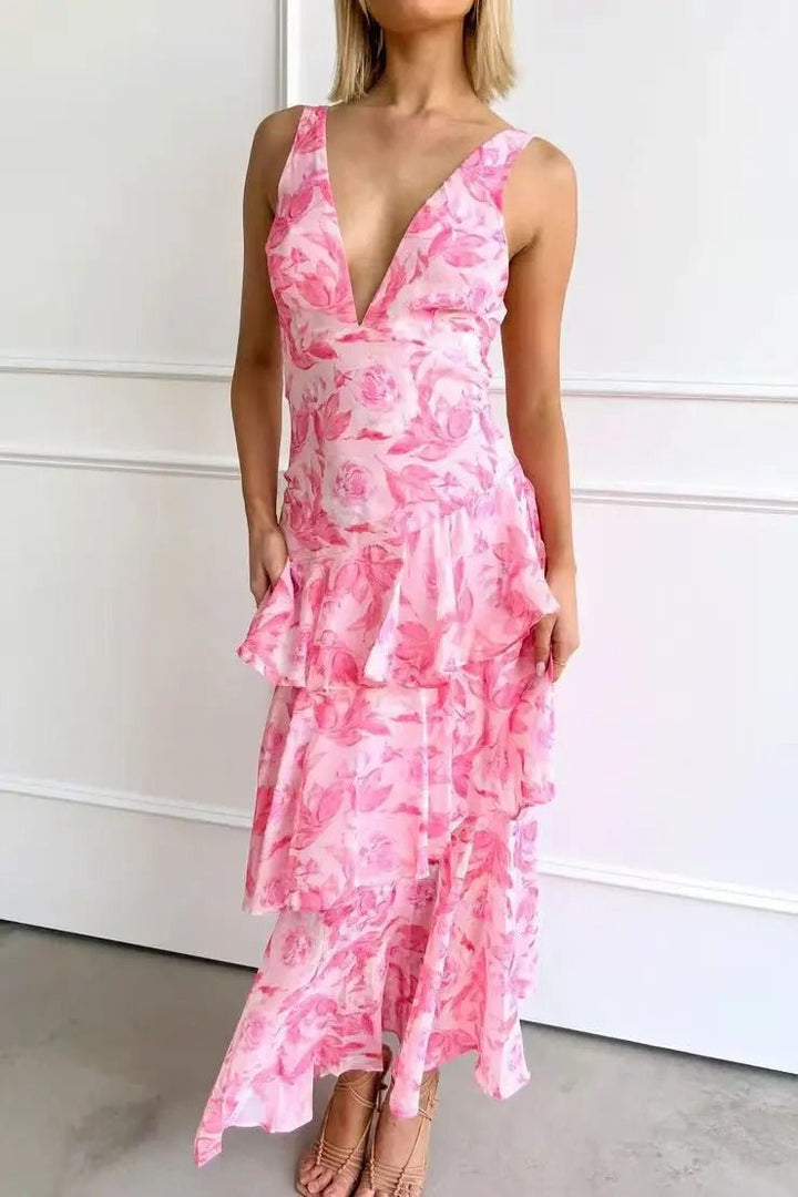 Robe longue Liora | Chiffon léger avec volants superposés, décolleté en V 11